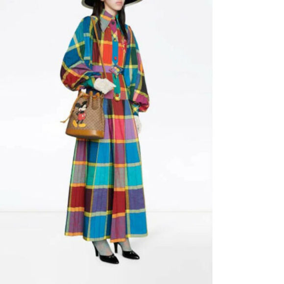 GUCCI GG Disney X Mickey Mouse Print Bucket Leather Tan Brown Italy Bag Mini NEW - Picture 5 of 16